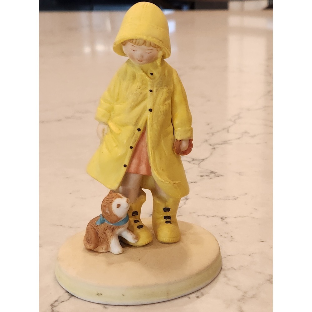 Kit N Kat Figurine - RARE 80's Kitten W/ Raincoat And Umbrella, Ships‎ Today!